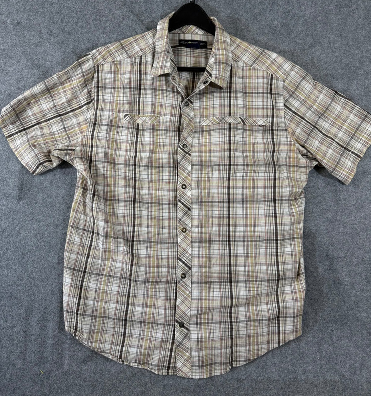 ExOfficio Shirt Mens XL Multicolor Plaid Snap Short Sleeve Pockets Outdoor