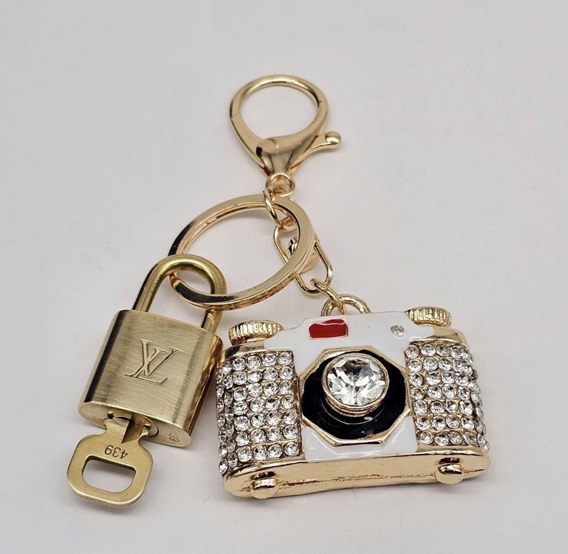 Authentic Louis Vuitton Gold Padlock and Key +Unbranded Camera Bag Keychain