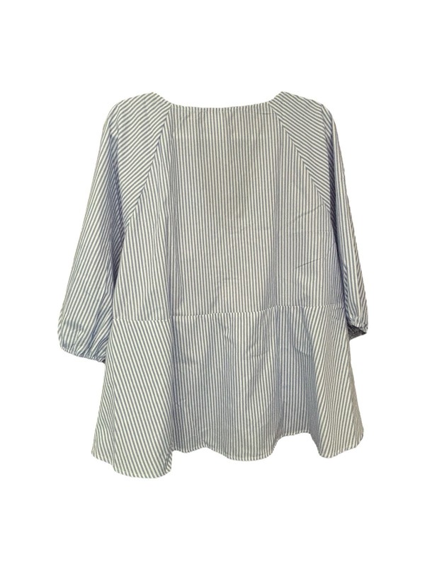 Attitude Unknown Women's Blue Stripe 3/4 Sleeve Ruffle Bown Front Blouse Size XL gallery