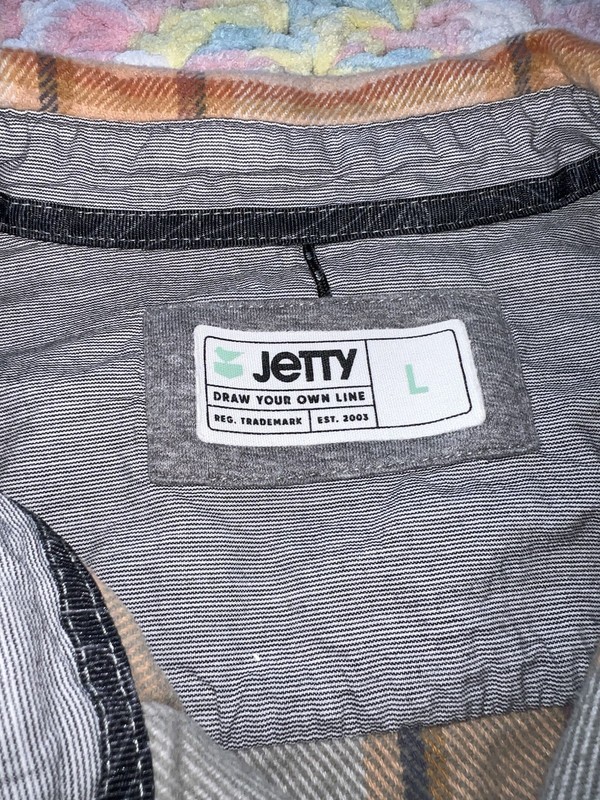 Jetty x Dewey Beer Arbor Flannel Shacket L Plaid Heavyweight Cotton Embroidered gallery