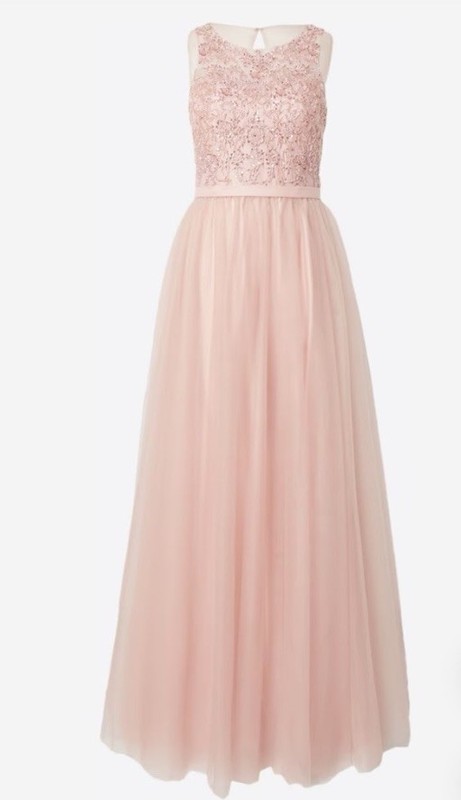 Mascara Elegant Evening Dress in Peach with Decorative Stones & Tulle Skirt – NEW