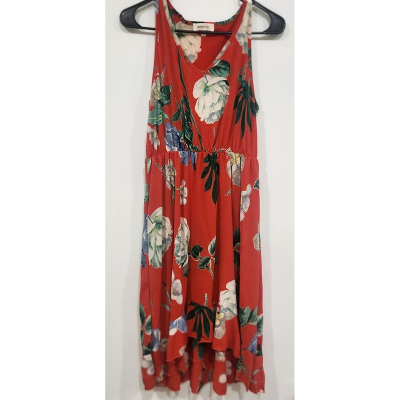 Women’s Small Hailey & Co Red Floral High Low Ruffle Dress Sleeveless V-Neck