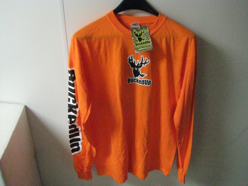 NEW BUCKEDUP ORANGE/BLACK, MEDIUM, L/S TEE, SALE $10.00 RETAIL $25.00