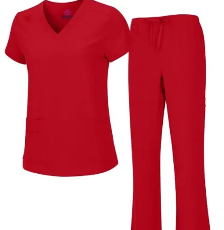 Natural Uniforms Women’s M Cool Stretch V-Neck Top and Cargo Pant Red