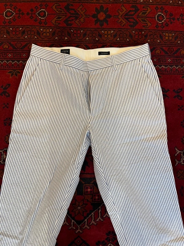 J Crew Thompson Tapered Blue White Cotton Seersucker Mens 29×32 Blue – (R.$248)