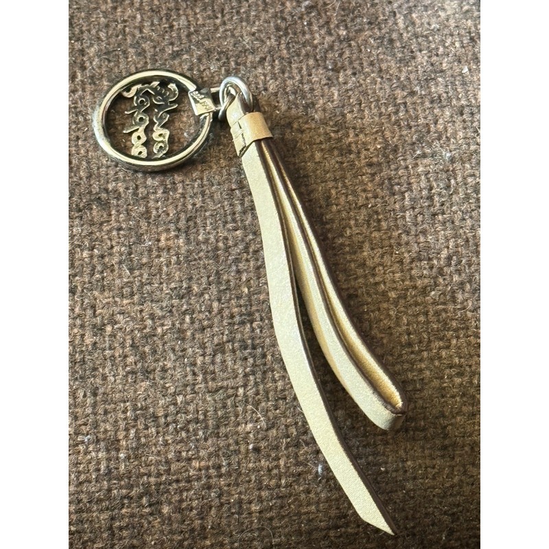 Coach Poppy Metallic Gold Leather Tassel Keychain Silver Heart Logo Bag Charm