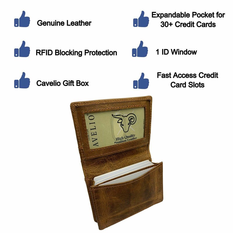 Genuine Leather Business Card Holder Name Card Case Credit Card Wallet with ID W gallery