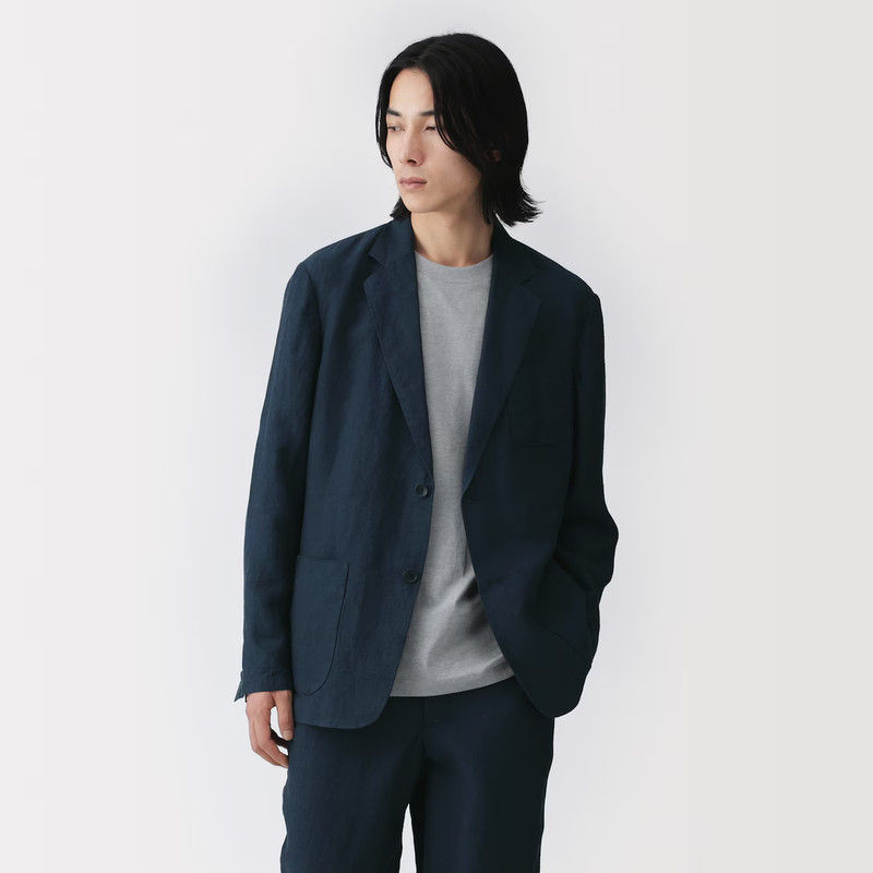 MUJI Mens 100% Linen Washed Jacket Navy FedEx
