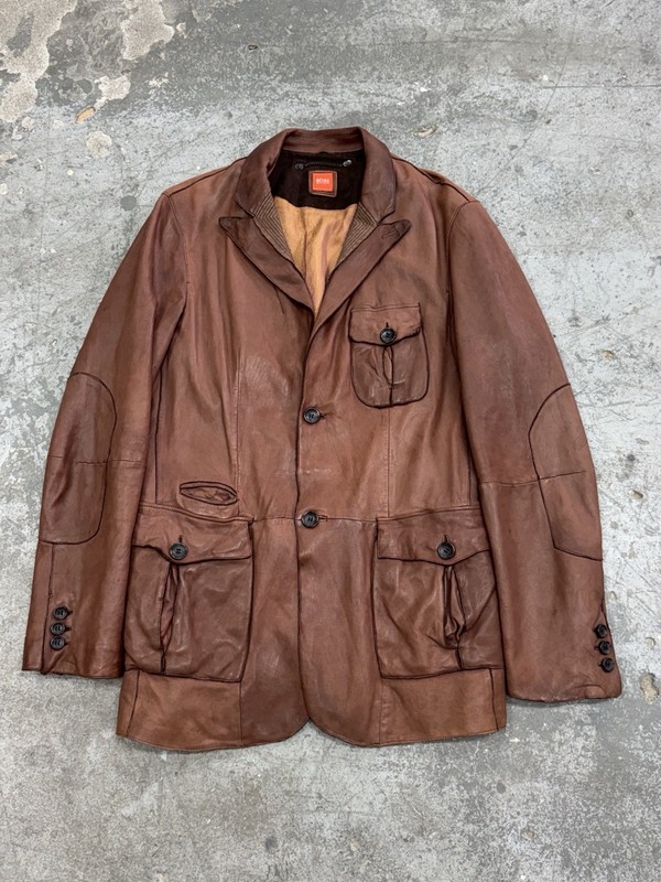 Hugo Boss Mens Leather Blazer Size 50 L
