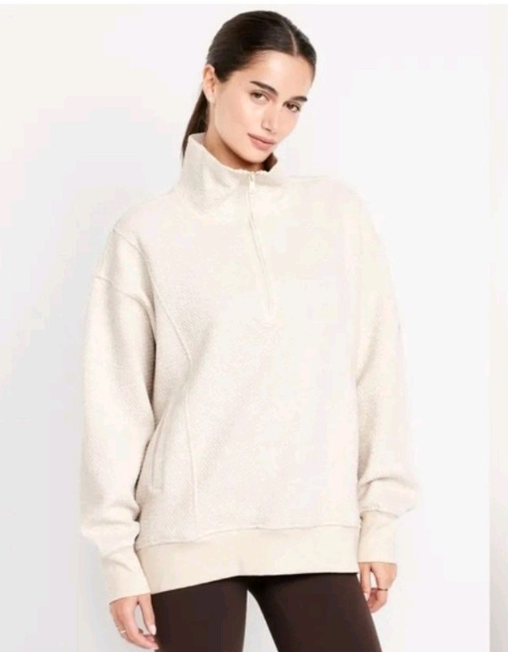 Old Navy Cream Dynamic Fleece Half-Zip Sweatshirt Ultra Soft Pockets Size S