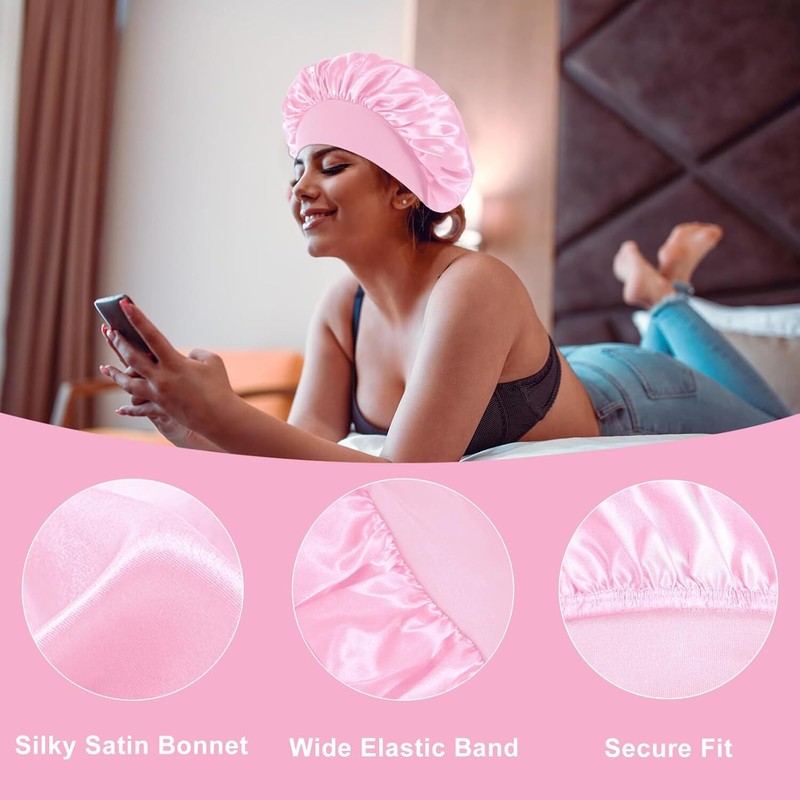 Women Satin Bonnet Night Sleep Cap Hair Hat Silk Head Cover Wide Elastic Band gallery