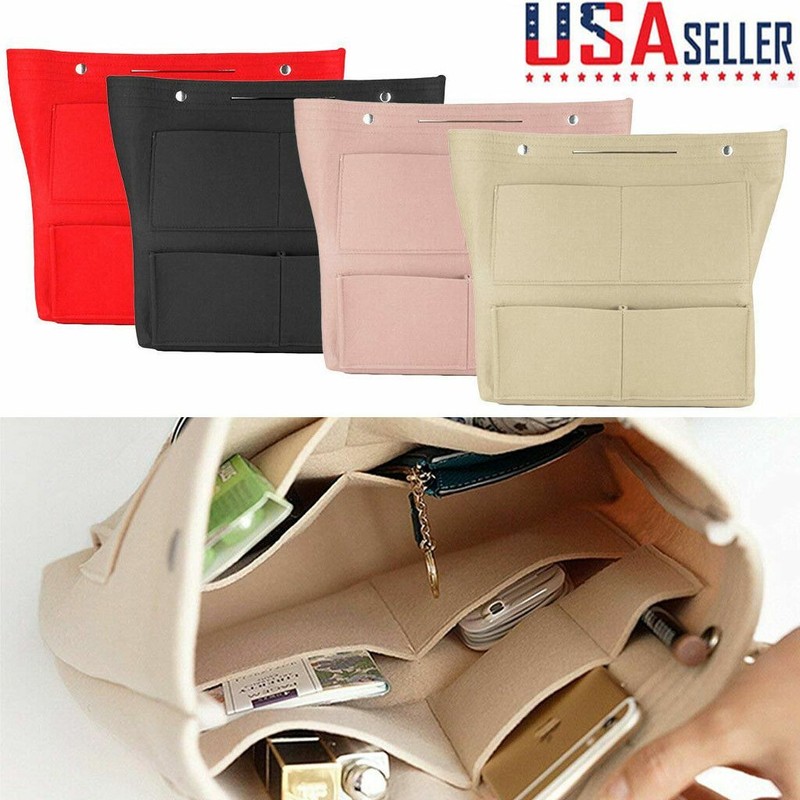 Large Multi pocket Felt Purse Handbag Organizer Insert Storage Tote Shaper Bag