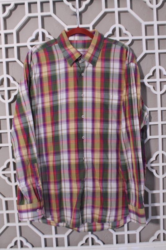Alan Flusser Button Up Shirt Mens XL Red Green Plaid Casual Preppy Cotton Men