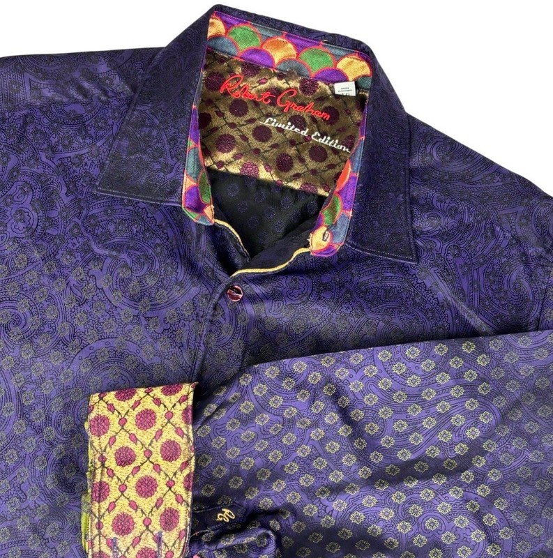RARE Robert Graham Limited Edition Collectors Shirt SILK Purple XL 330/713