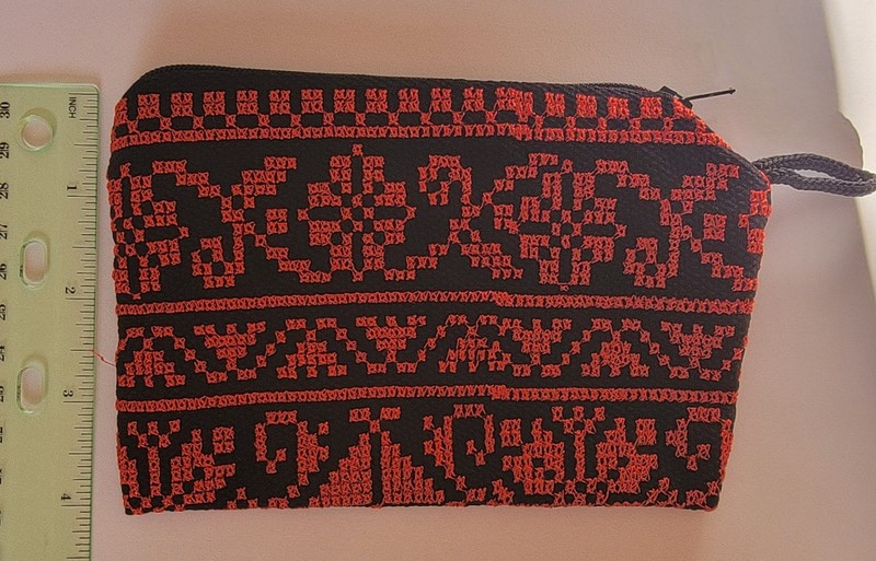 Embroidered Zip Pouch Cosmetic Bag Traditional Pattern Red or Blue Black Zipper gallery