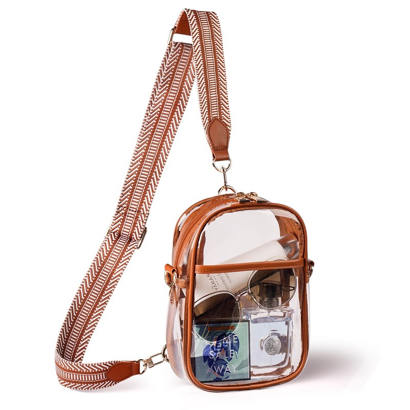 Clear Sling Bag, Dual-purpose Fanny Pack with Adjustable Strap (Brown)