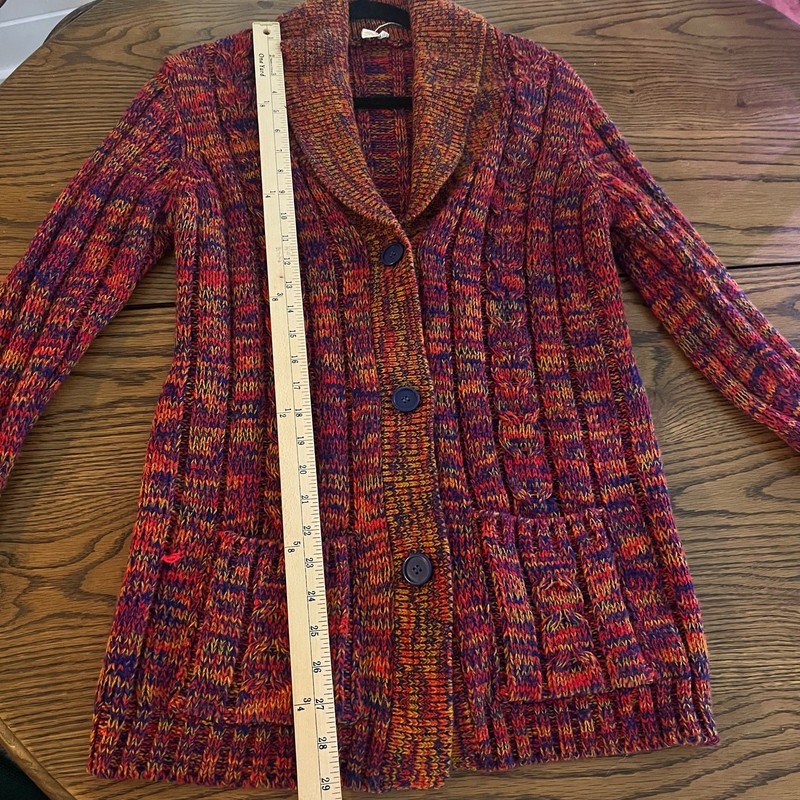 VTG 1970's 100% Virgin Acrylic Fibre Cardigan Sweater Red/Orange/Blue-M gallery