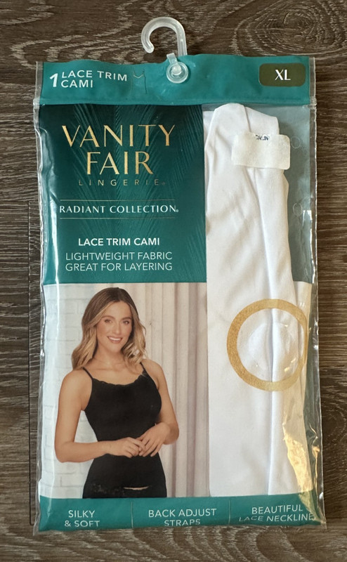 Vanity Fair Radiant Collection Lace Trim Cami for Layering White Silky Women XL