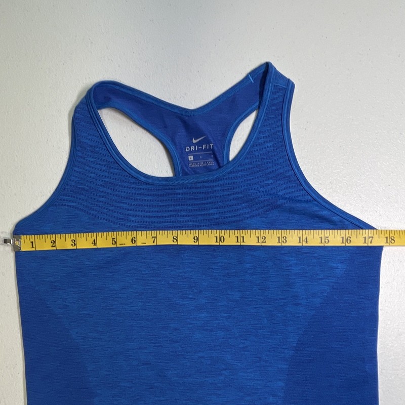 Nike Dri-FIT Women L Blue Solid Racerback Scoop Neck Tank Top Breathable Knit gallery