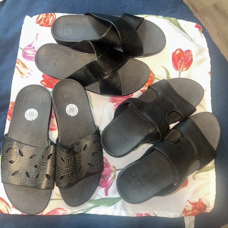 Lot Of 3 Pairs Fitflop Slide Sandals, Black Women’s 9M, EUC
