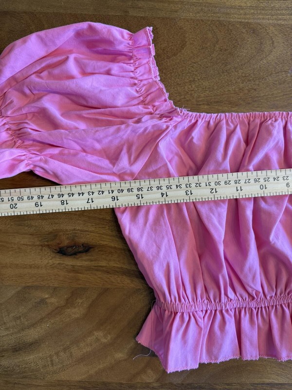 Pink Puff Sleeve Crop Top Peplum Smocked Blouse Shein size Small gallery