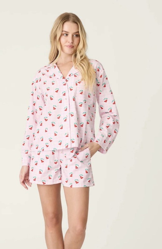 PJ Salvage Women’s Woven Collared Long Sleeve Button Pajama Set Pink Gingham
