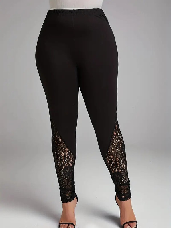 Plus Size Mesh Black Lace Infused Stretch Leggings Women 0XL 1XL 2XL 3XL 4XL 5XL
