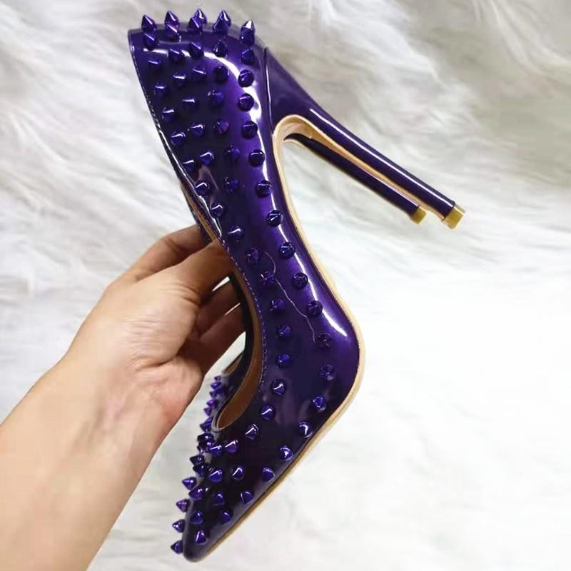 Women's Studded Rivets Pointed Toe High Heel Pumps Nightclub Party Western Shoes gallery