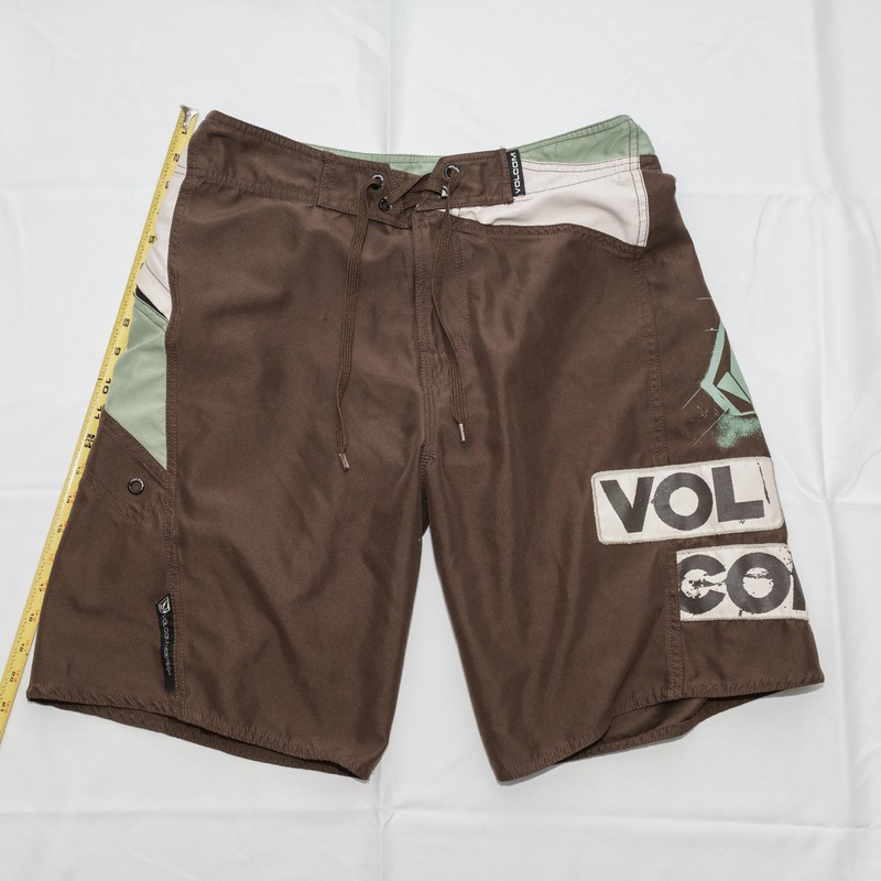 VOLCOM Mod Tech Board Short Retro 32 Mens 20″-21″ Outseam Brown Green Beige