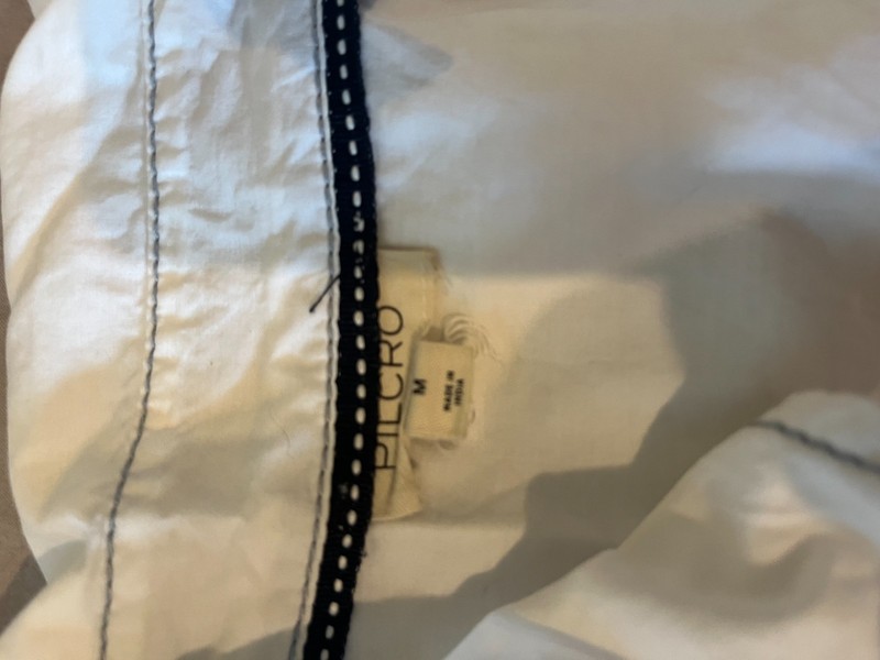 PILCRO Anthropologie White Contrast Stitch Cropped Button Down Shirt Size M Wide gallery