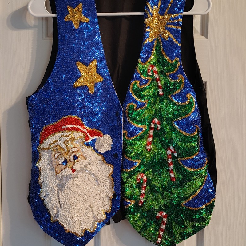 vintage fashion fantasy sequin Santa and tree vest free size