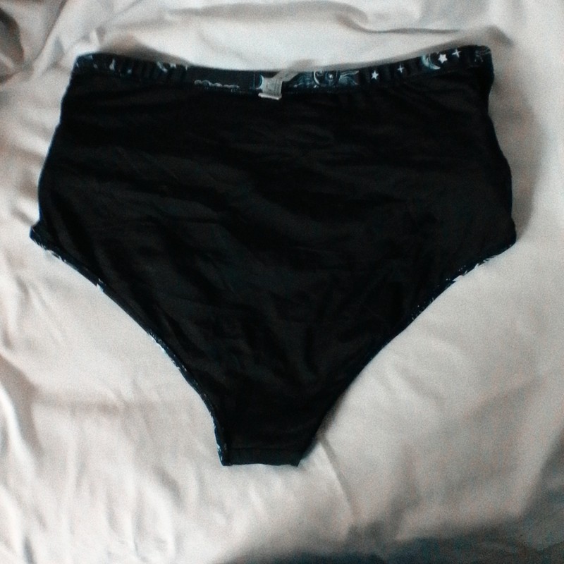 Black & White Celestial Mesh Panel High-Waisted Swim Bottoms Only. Size medium gallery