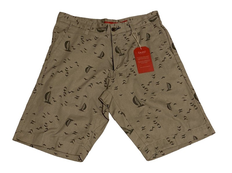 Bruno Milano Nautical Sailboat Allover Print Mens Chino Shorts Grey 30 Classic