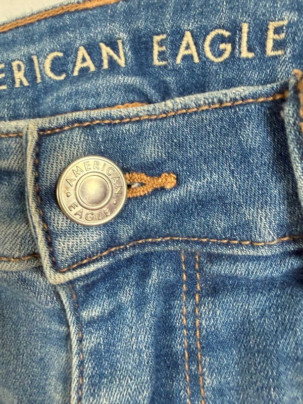 American Eagle Hi-Rise Shortie Light Wash Distressed Denim Shorts Lace Detail gallery