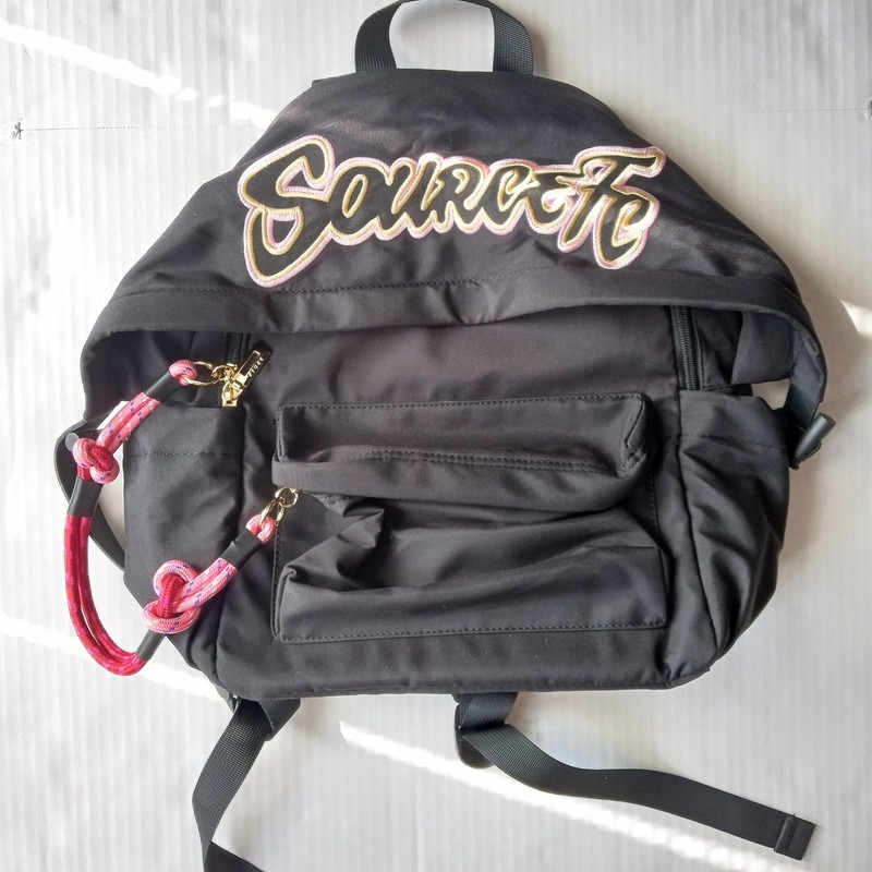 Black/Pink Backpack Embroidered Logo, Zippers, Pockets Medium