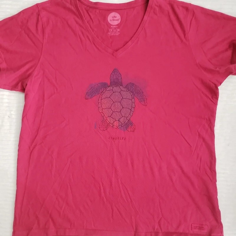 Life is Good Pink T-Shirt with Turtle Design NWOT classic fit XXL