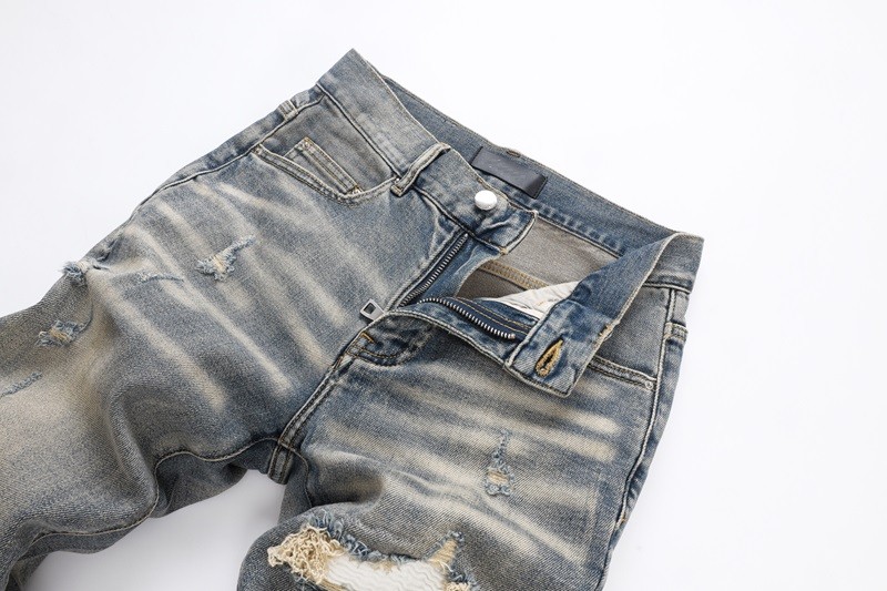 Men's Ripped Elastic Slim fit Jeans, Retro Classic High Quality Gray Blue Pants gallery