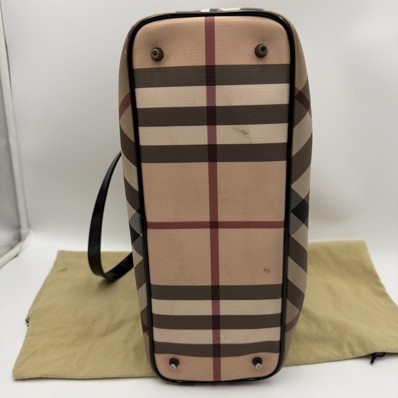 Burberry Super Nova Tote Check Plaid Black Patent Leather Shoulder Bag Purse gallery