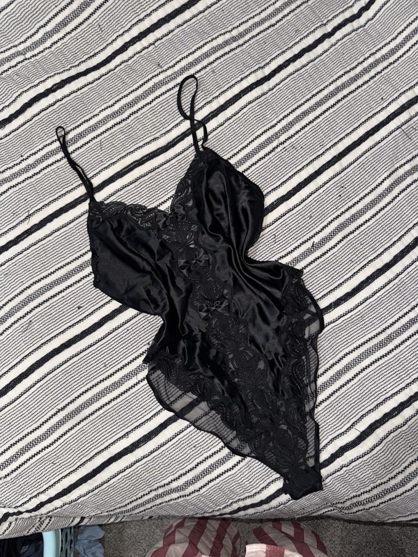Cinema Etoile Black Lace Bow Bodysuit One Piece SZ L