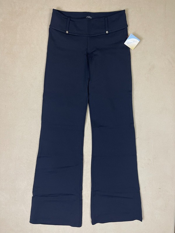KOS USA Womens L Athletic Pants Flare Leg Mid Rise Black Stretch No Pockets NWT
