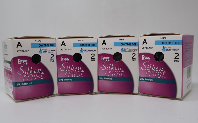 Leggs Silken Mist Pantyhose Control Top Size A Jet Black 8 Pairs L’eggs New