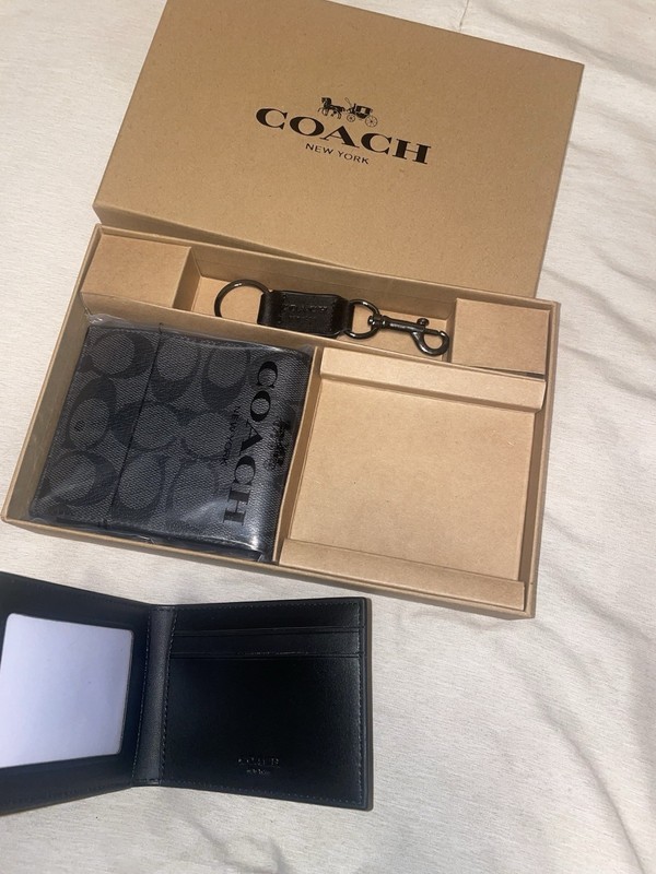 Coach Men's 3-in-1 Wallet Set Signature Black/Black/Oxblood NWT Box Included New gallery