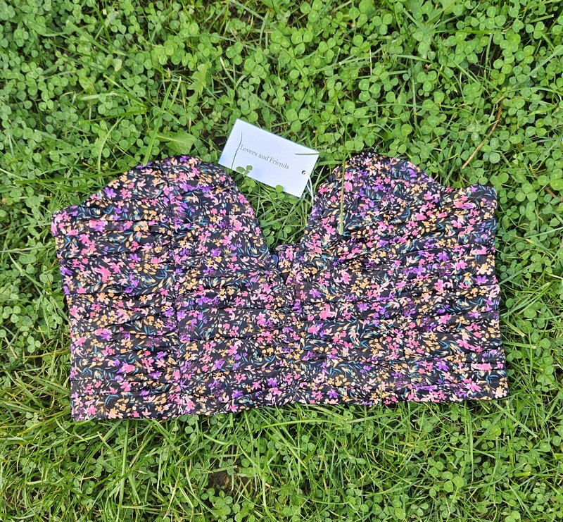 NWT Revolve Lovers And Friends Crawford Black Ruched Floral Bustier Corset L