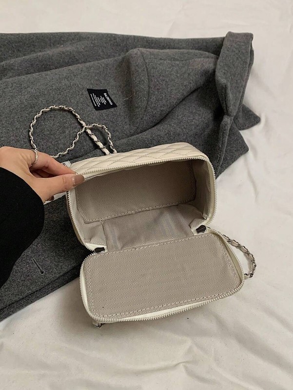 Fashionable Quilted Box Bag Plain Mini Crossbody Chain Strap Zipper Purse gallery