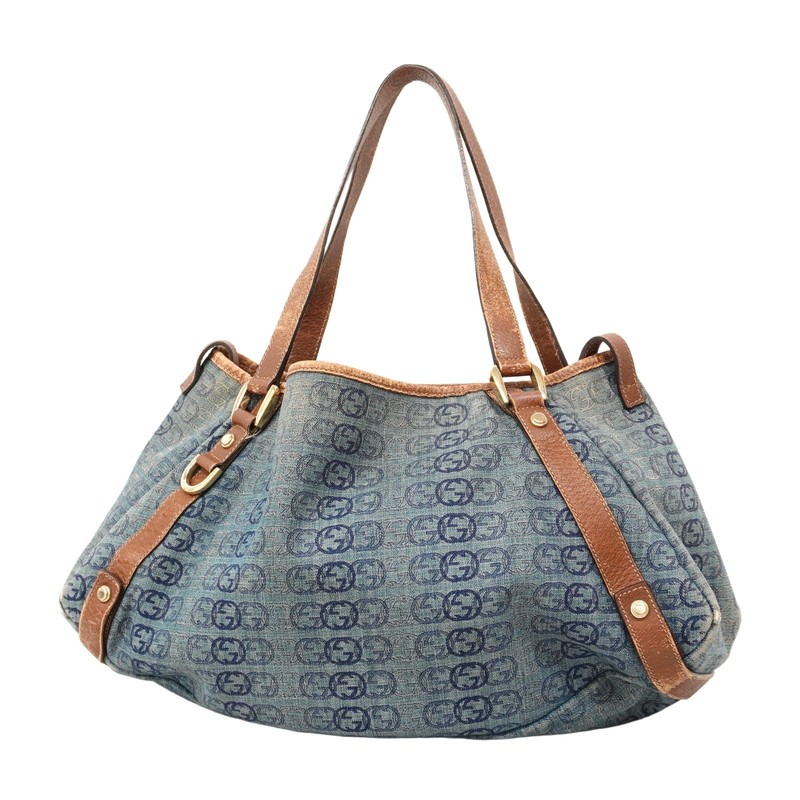 GUCCI Abbey Denim Shoulder Tote Bag Interlocking G 130736 Blue