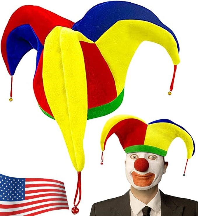 Jester Clown Hat Mardi Gras Hat Multicolor Costume Halloween Dress Costume HO