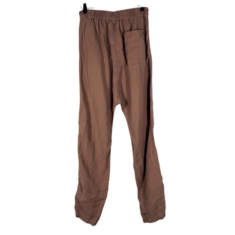 NSF Drop Crotch Linen Blend Pants Pleated Front Tan Elastic Waistband Small gallery