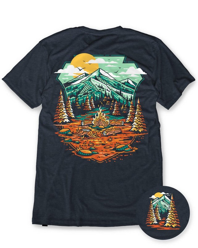 Camping Mountain T-Shirt Outdoor Campfire Nature Hiking Graphic Tee