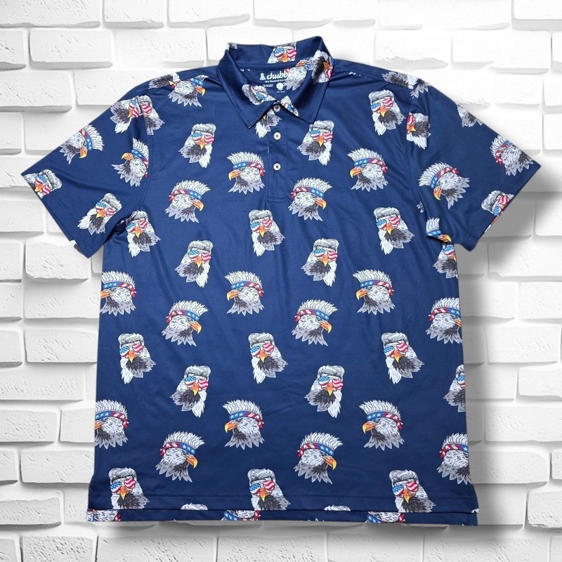 Chubbies Performance Golf Polo Mens Large Navy The Bird Eye Blind Eagles USA EUC gallery
