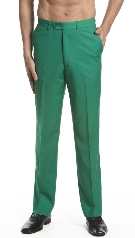 CONCITOR Men’s Dress Pants Trousers Flat Front Slacks Solid EMERALD GREEN Color